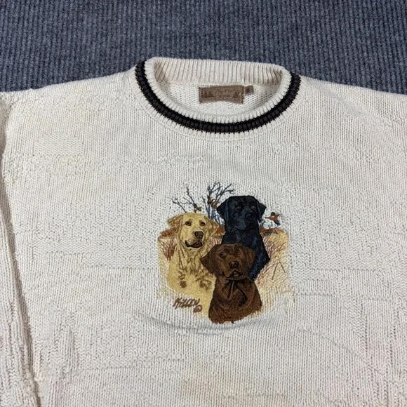 Vintage Shenandoah Sweater Men's XXL Cream Lab Dogs Embroidered Knit - Picture 2 of 8